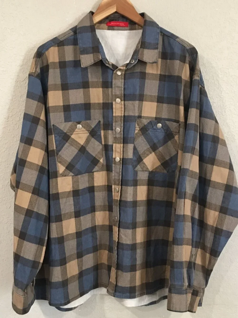 Vintage Signatures Men L Shirt Jacket Chore Denim Snap Button Y2K 100% Cotton